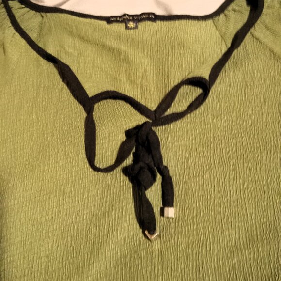 Adrienne Vittadini Olive Green Peasant Style Top - Tie Neck - Woman's Plus 2X - Picture 4 of 4